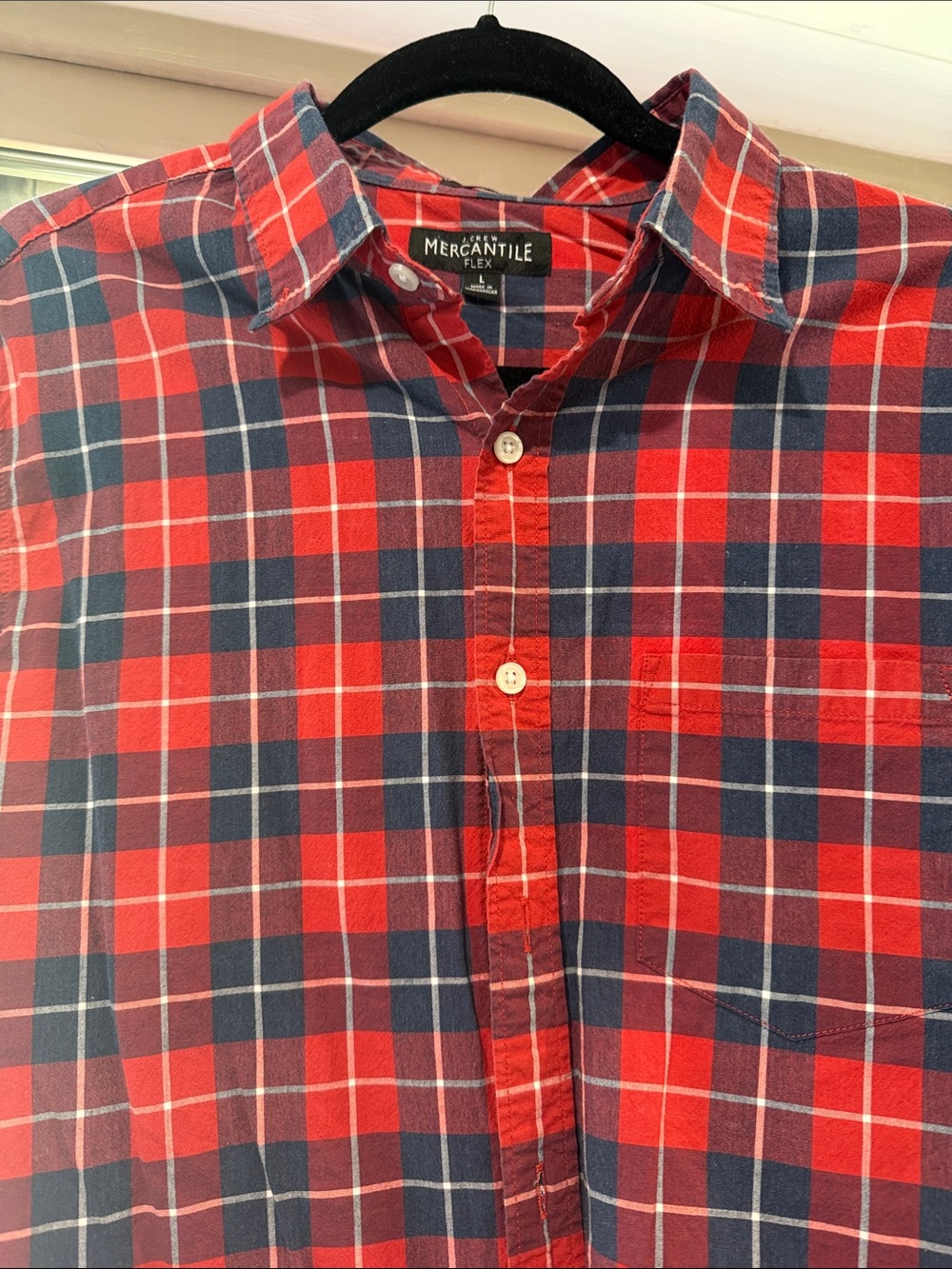 J. Crew Red and Navy Plaid Cotton Button-Down Shirt